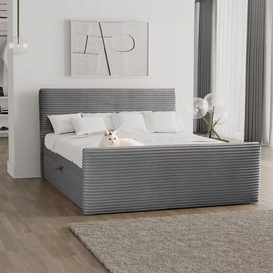 Boxspringbett Trento 120x200 cm mit Bettkasten, Topper und Bonellmatratze in Breitcord