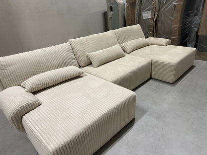 Wohnlandschaft mit Schlaffunktion in Breitcord Beige - POLSTEROASE