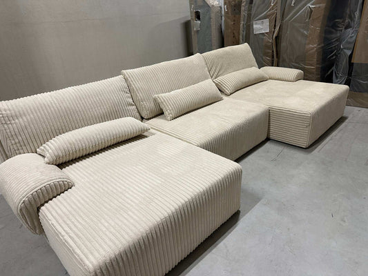 Wohnlandschaft mit Schlaffunktion in Breitcord Beige - POLSTEROASE