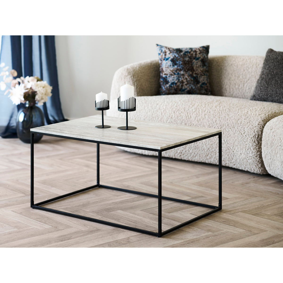 PolsterOase Möbel – Vita Couchtisch aus Stahl und Spanplatte in Travertin, Optik, 90 × 60 cm – Ansicht 4