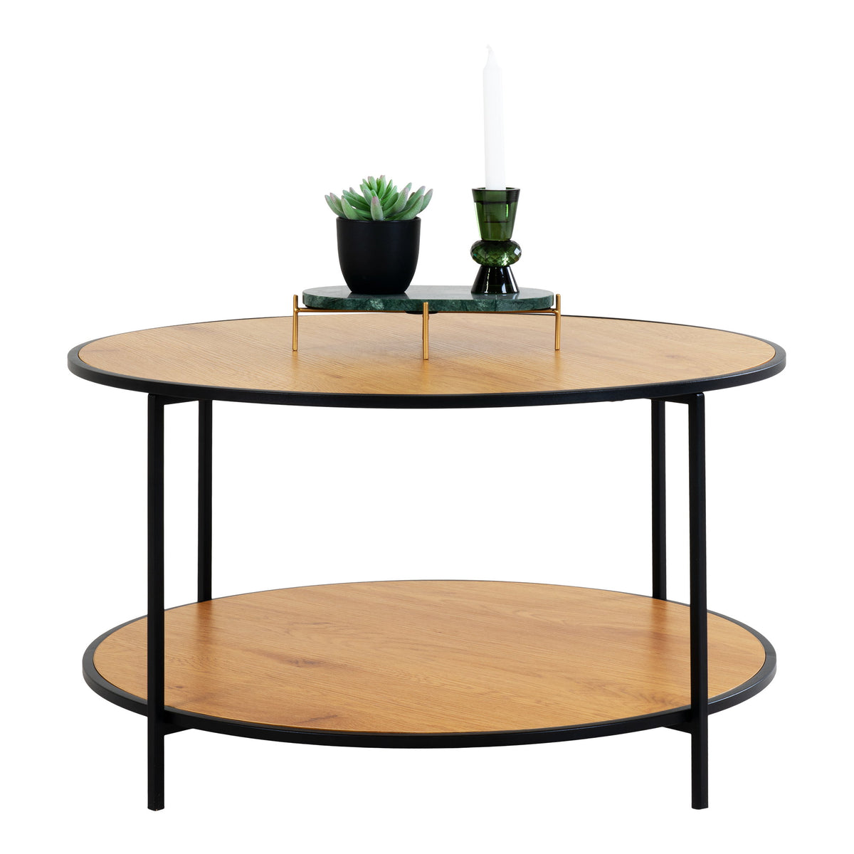 PolsterOase Möbel – Vita Couchtisch, Eichenoptik, schwarzer Rahmen ø80x45 cm
