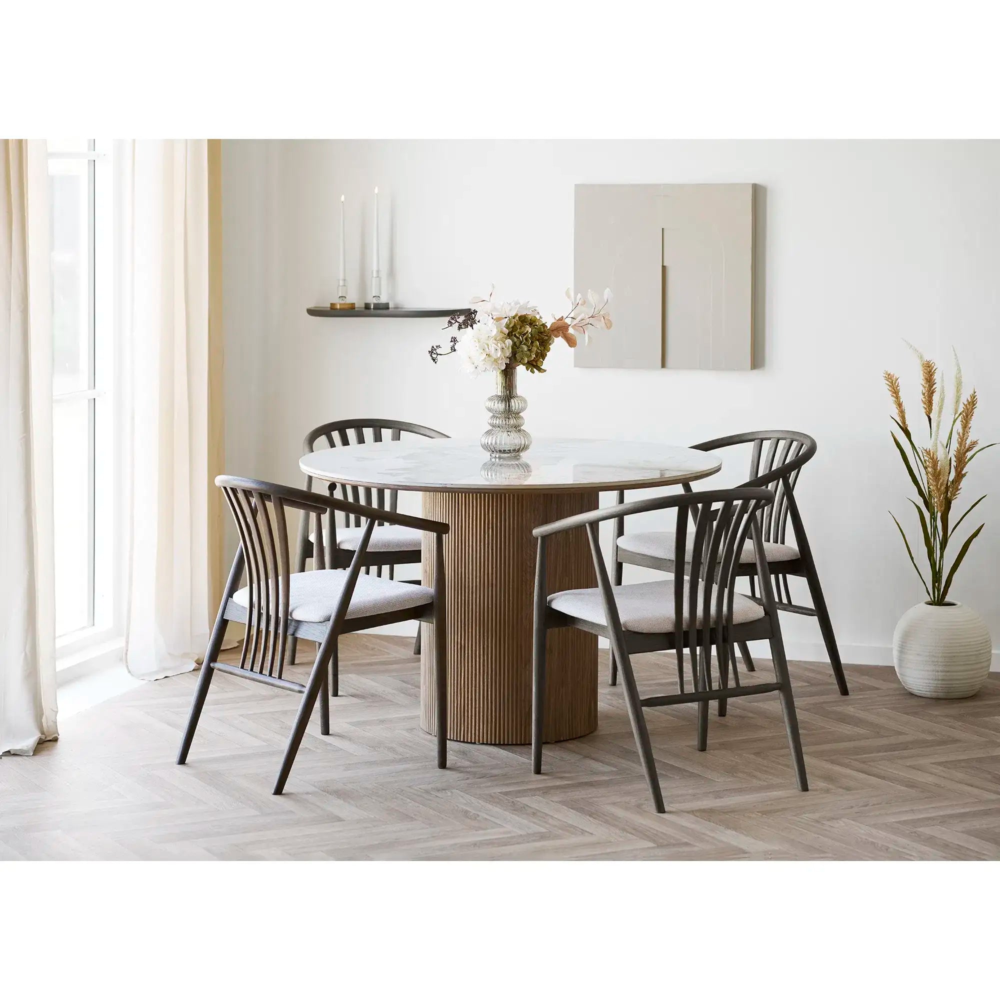 Runder Esstisch Ø120 Keramik Weiß/Braun – Athens Skandinavisches Design