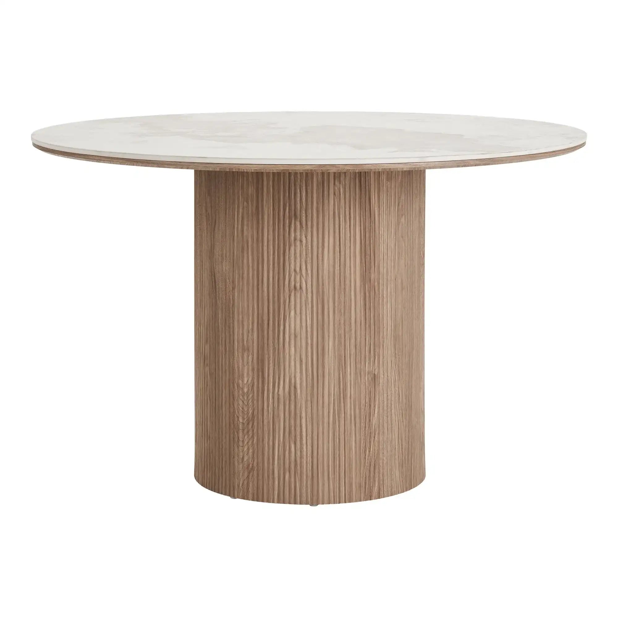 Runder Esstisch Ø120 Keramik Weiß/Braun – Athens Skandinavisches Design