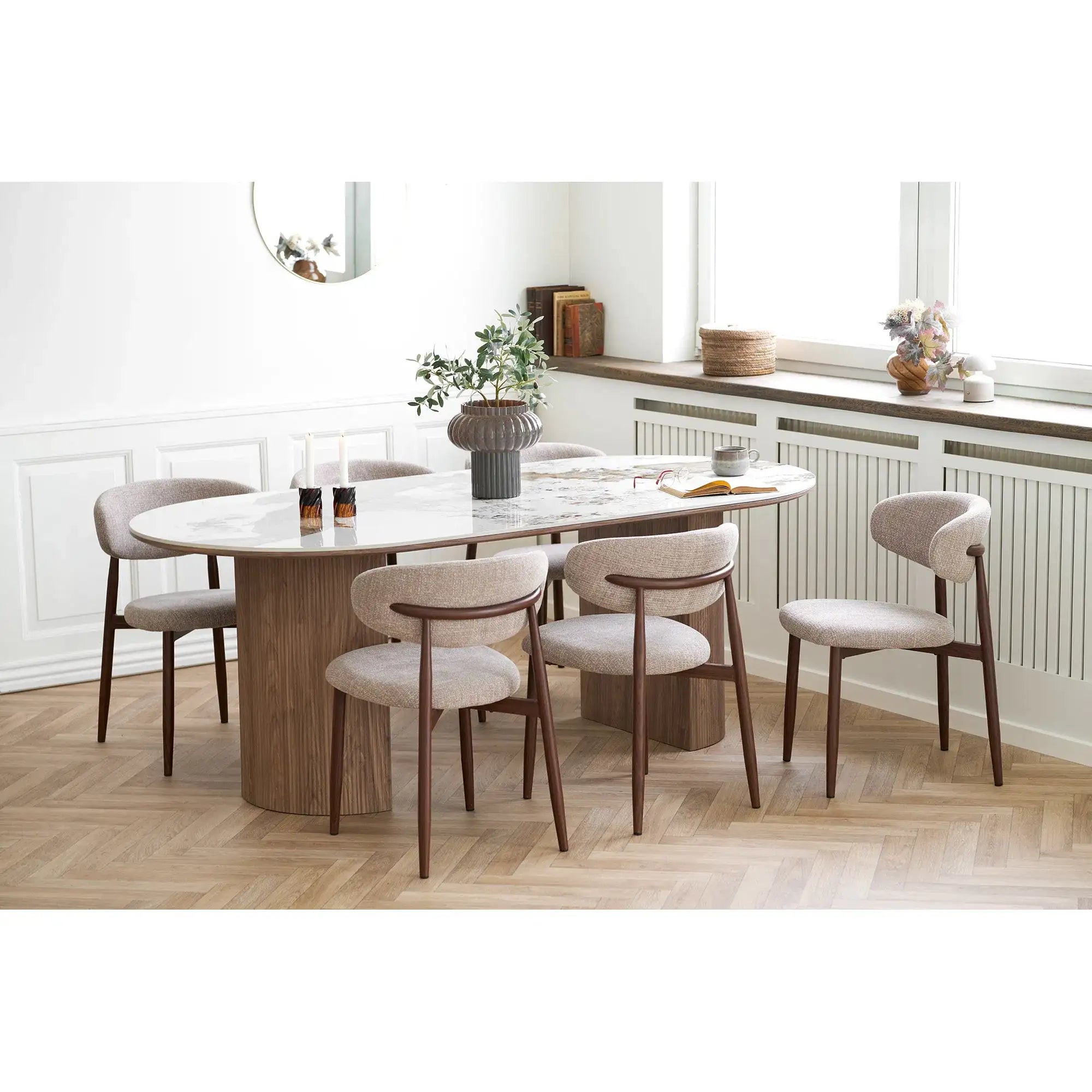 Esstisch 210 cm Keramik Weiß/Braun – Athens Skandinavisches Design