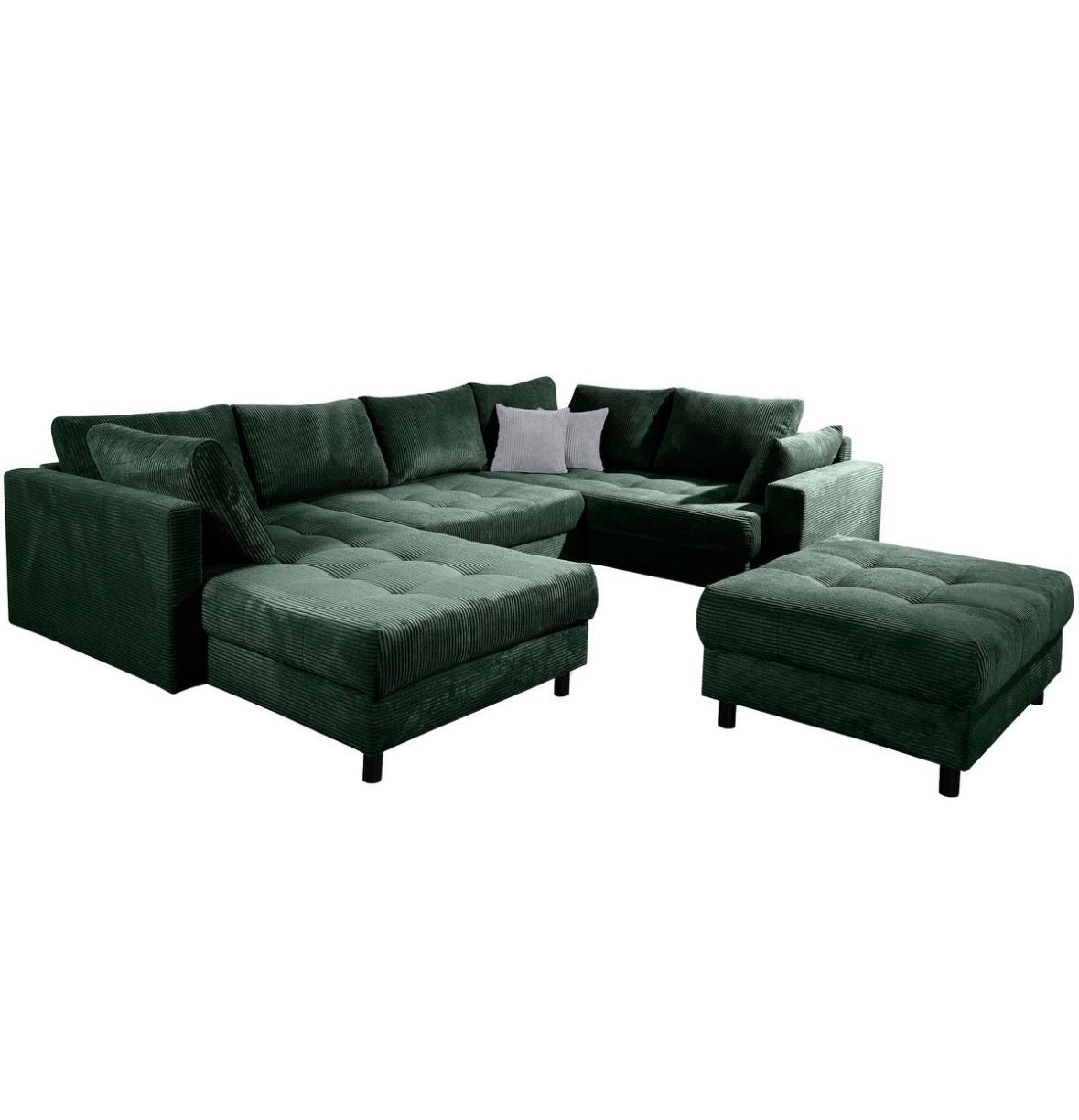 Wohnlandschaft mit Hocker in Cord, 298cm Breite | PolsterOase