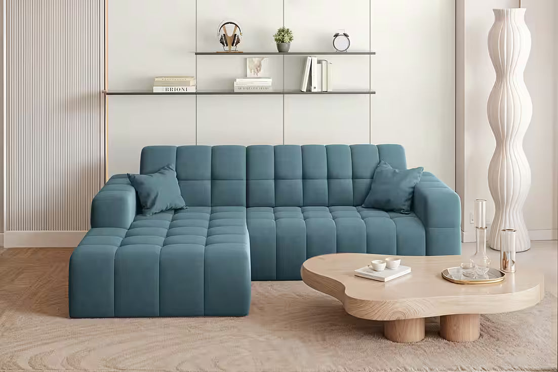Ecksofa Nova (links) in Samtvelours, 265 cm Breite