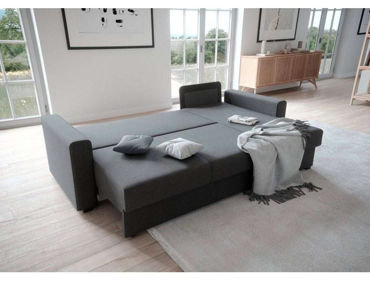 Ecksofa L - Form mit Schlaffunktion und Bettkaten in Anthrazit - POLSTEROASE