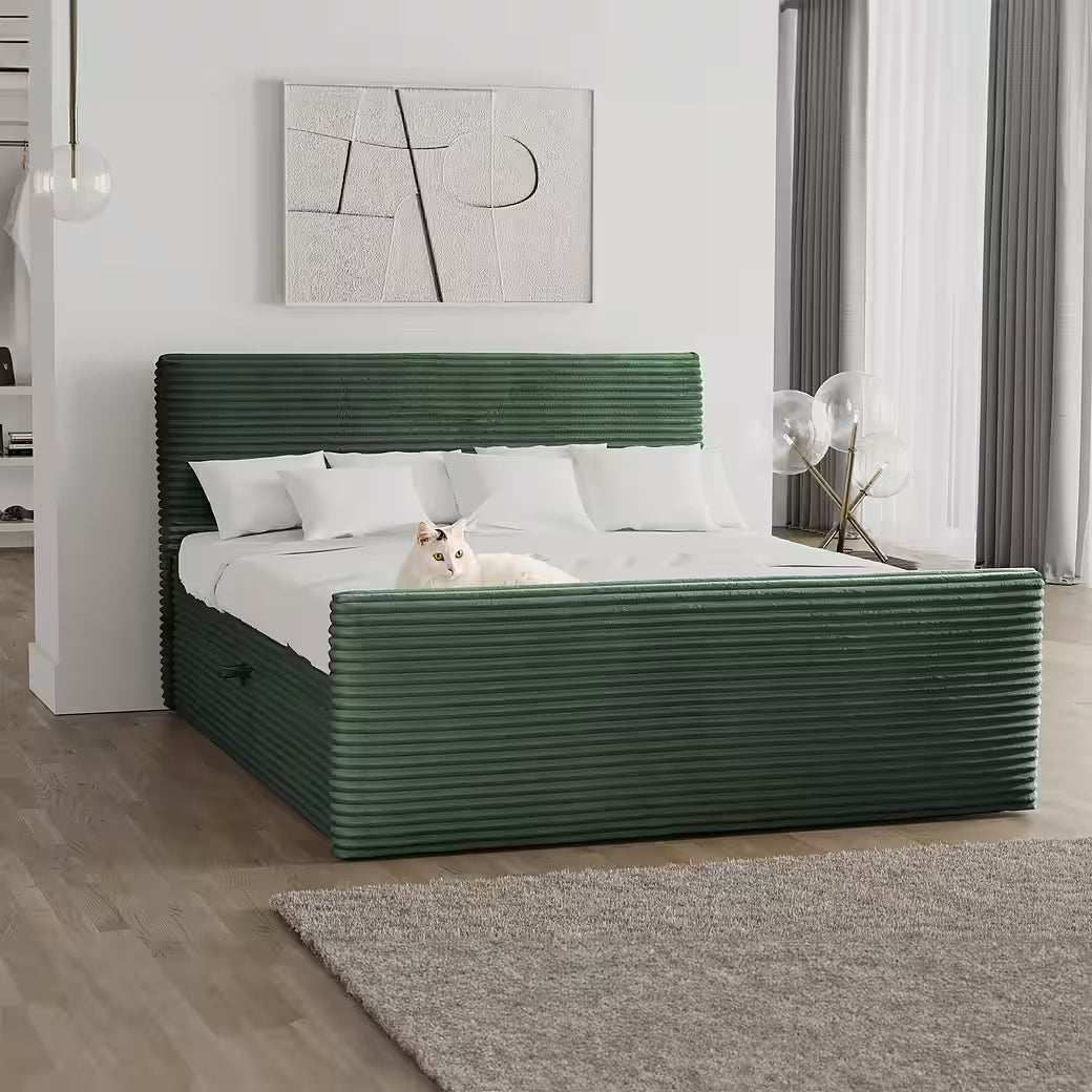 Boxspringbett Trento 120x200 cm mit Bettkasten, Topper und Bonellmatratze in Breitcord