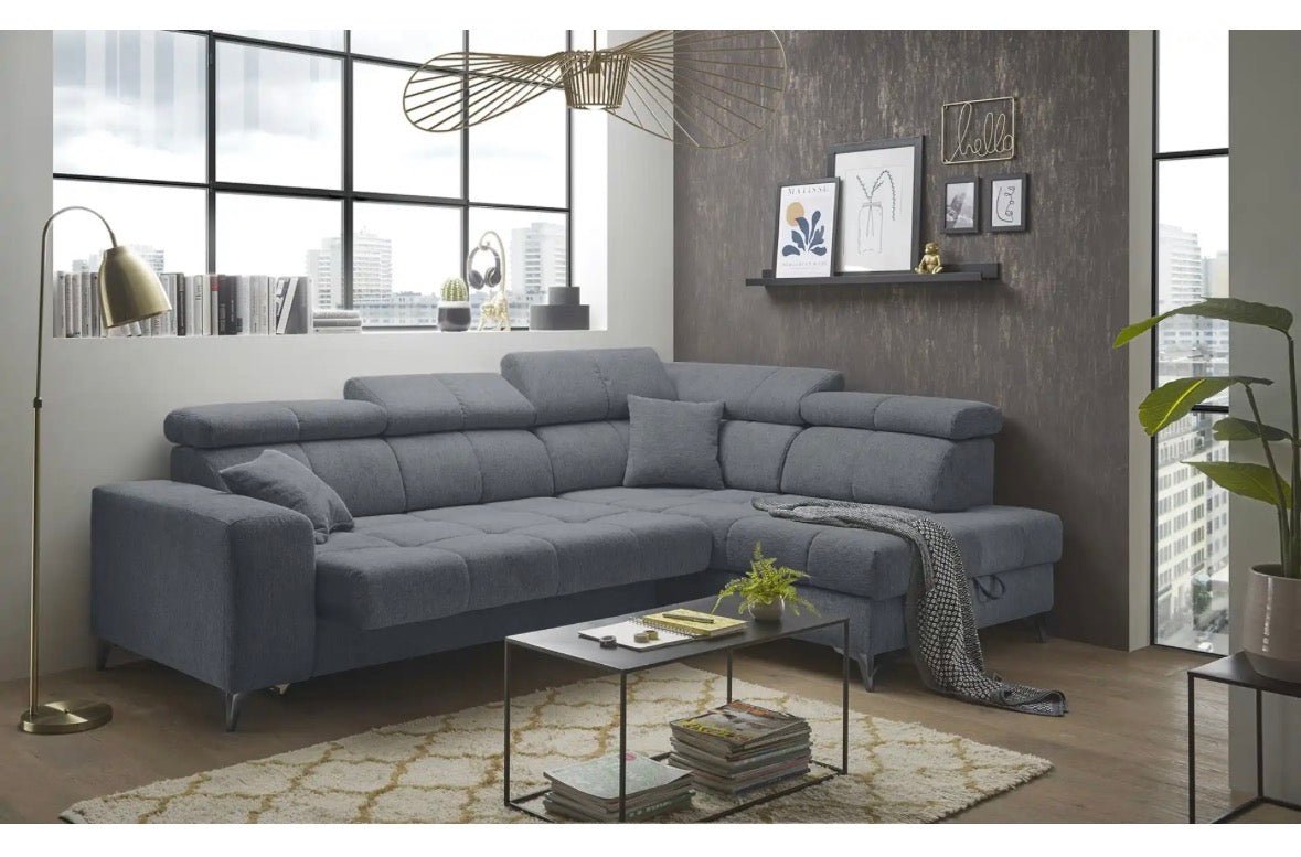 Elektrisches Ecksofa L - Form in Webstoff Anthrazit - POLSTEROASE