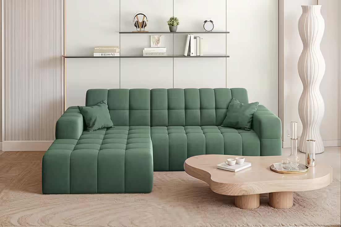 Ecksofa Nova (links) in Samtvelours, 265 cm Breite