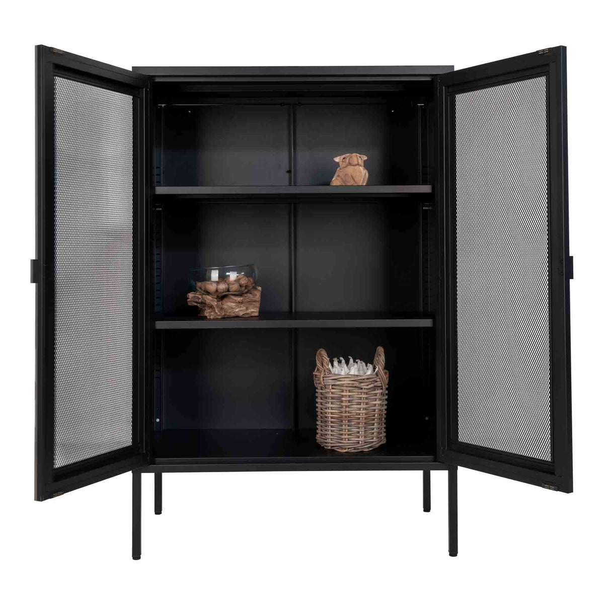 Melbourne Schrank – 2 Gittertüren, Stahl, schwarz, 80 × 40 × 120 cm