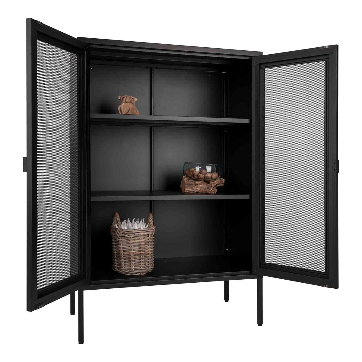 Melbourne Schrank – 2 Gittertüren, Stahl, schwarz, 80 × 40 × 120 cm
