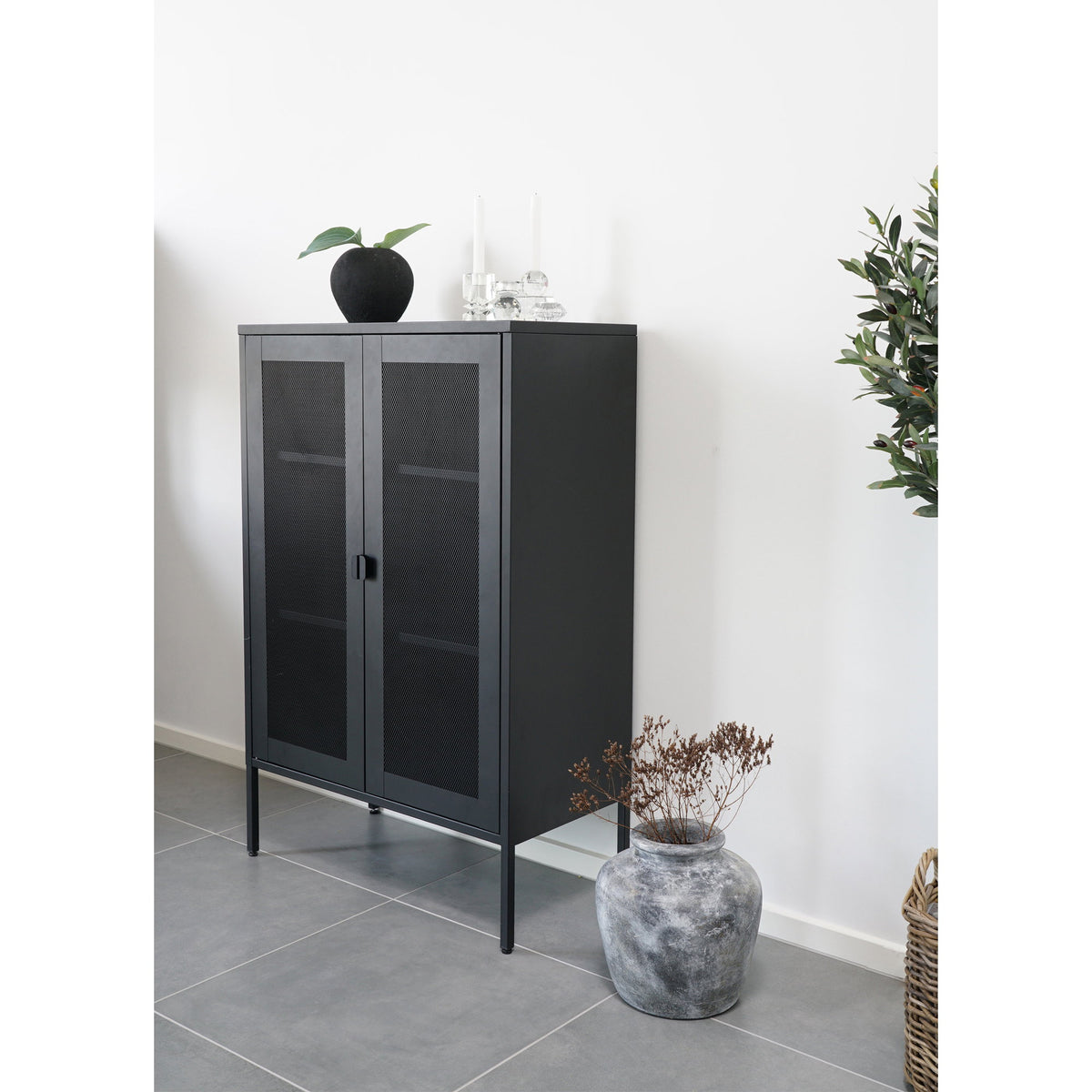 Melbourne Schrank – 2 Gittertüren, Stahl, schwarz, 80 × 40 × 120 cm