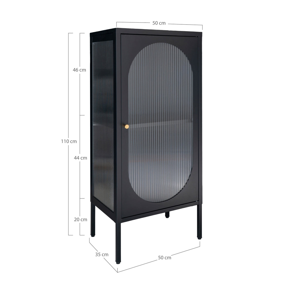 Adelaide Vitrine, Schwarz, Riffelglas