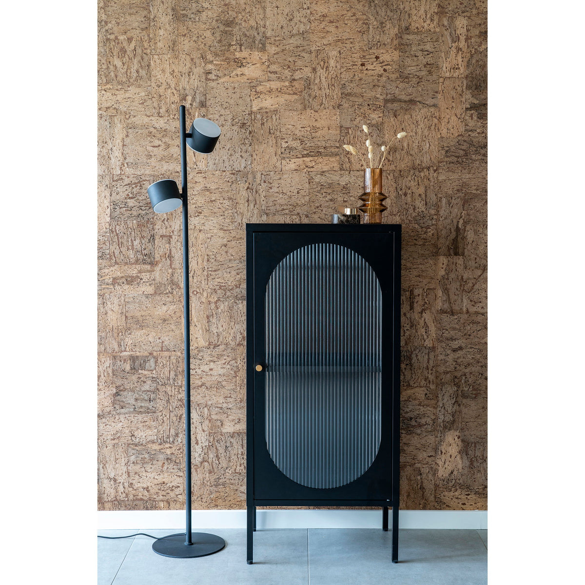 Adelaide Vitrine, Schwarz, Riffelglas