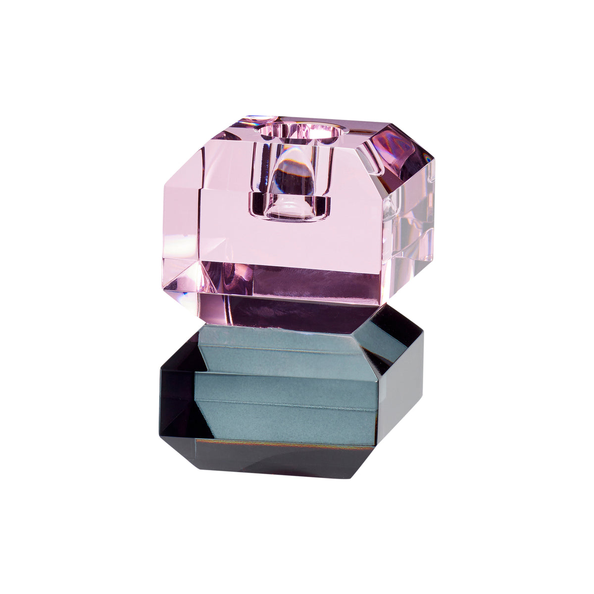 PolsterOase Möbel – Gem Kerzenhalter aus Kristallglas, Grau/Rosa – Ansicht 2