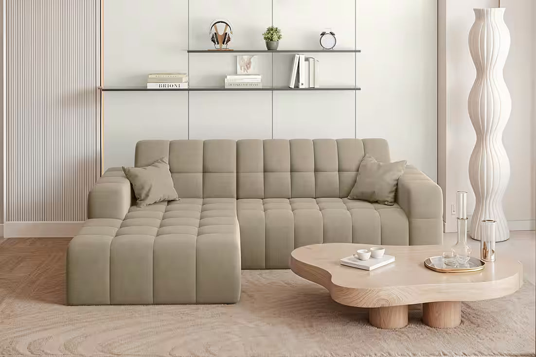 Ecksofa Nova (links) in Samtvelours, 265 cm Breite