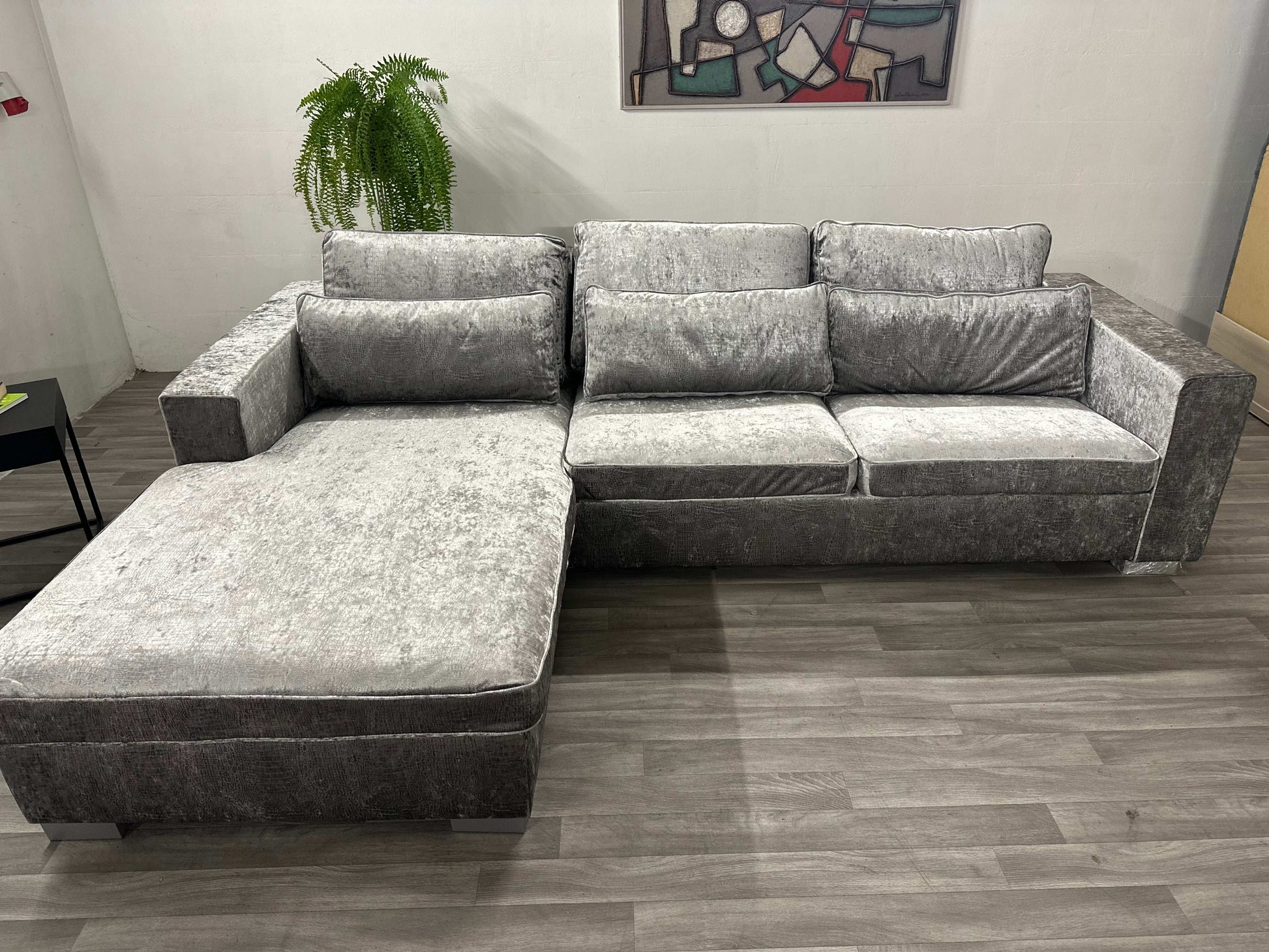 Ecksofa L-Form in Samt Silber Kroko-Optik