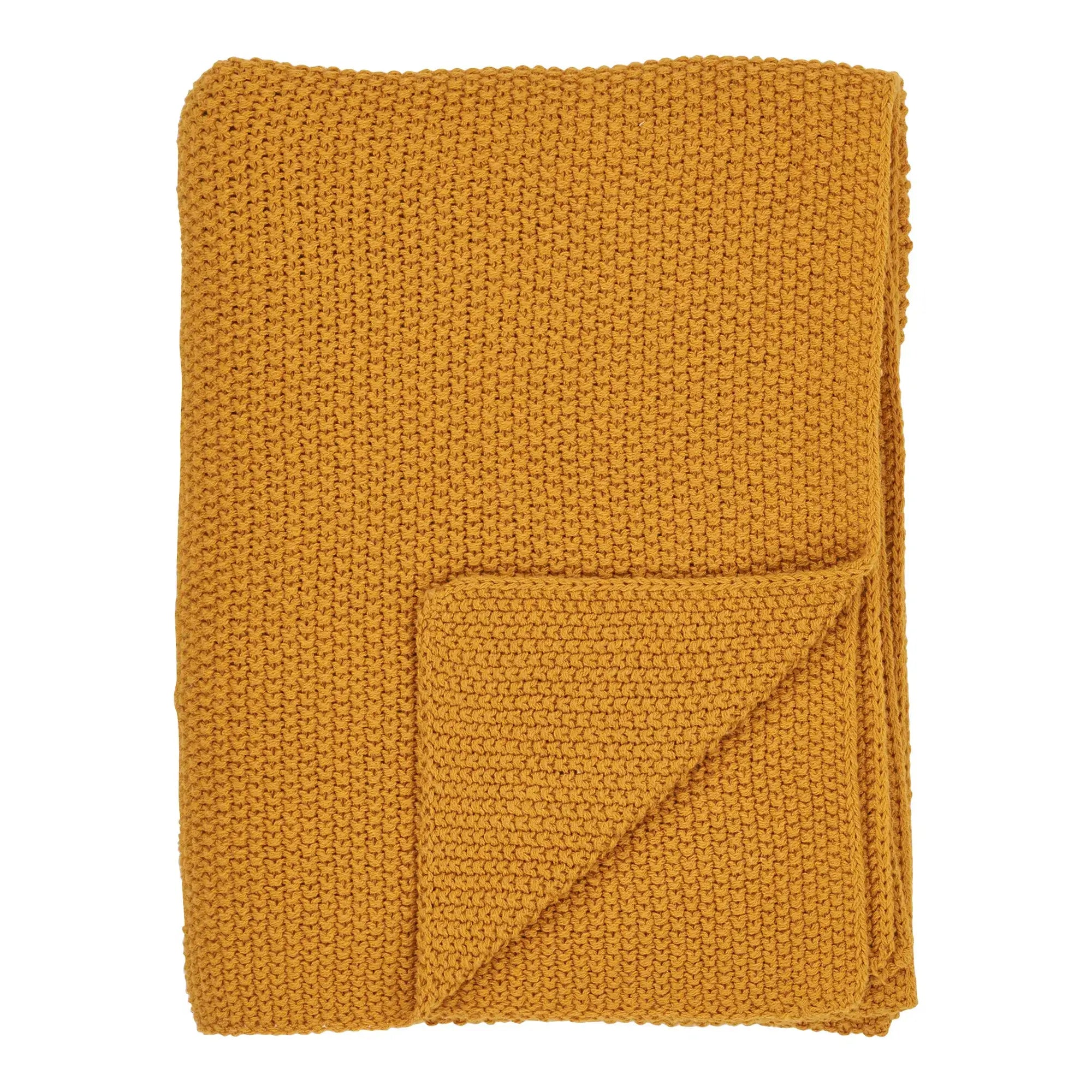 Plaid aus recycelter Baumwolle in Ocker 130x170 cm – Skandinavische Wohndecke