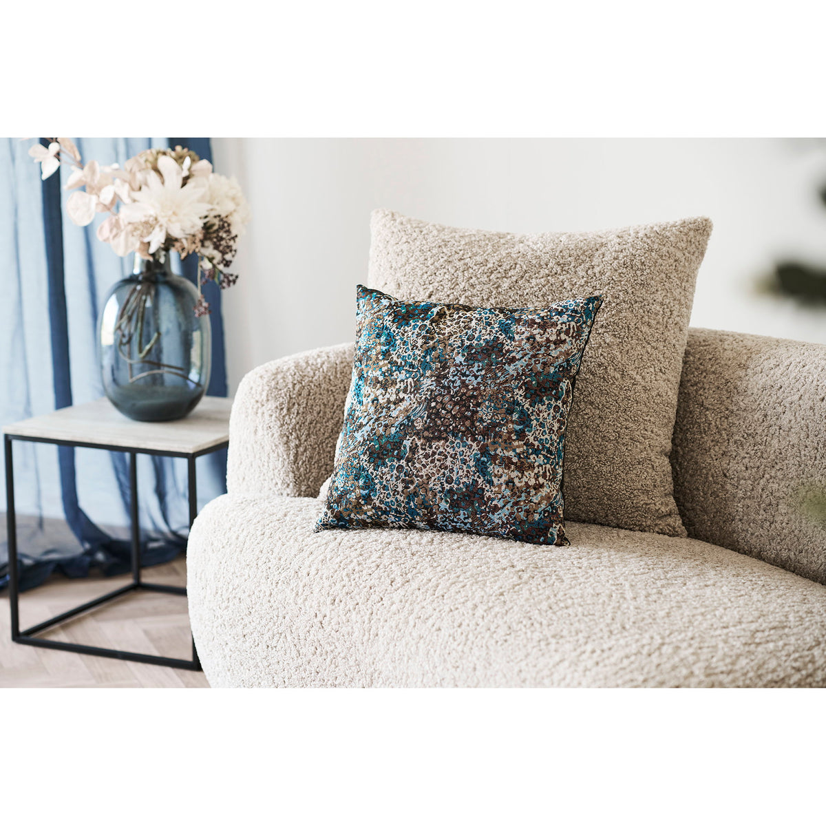 Blossom Kissen, Blau/Braun