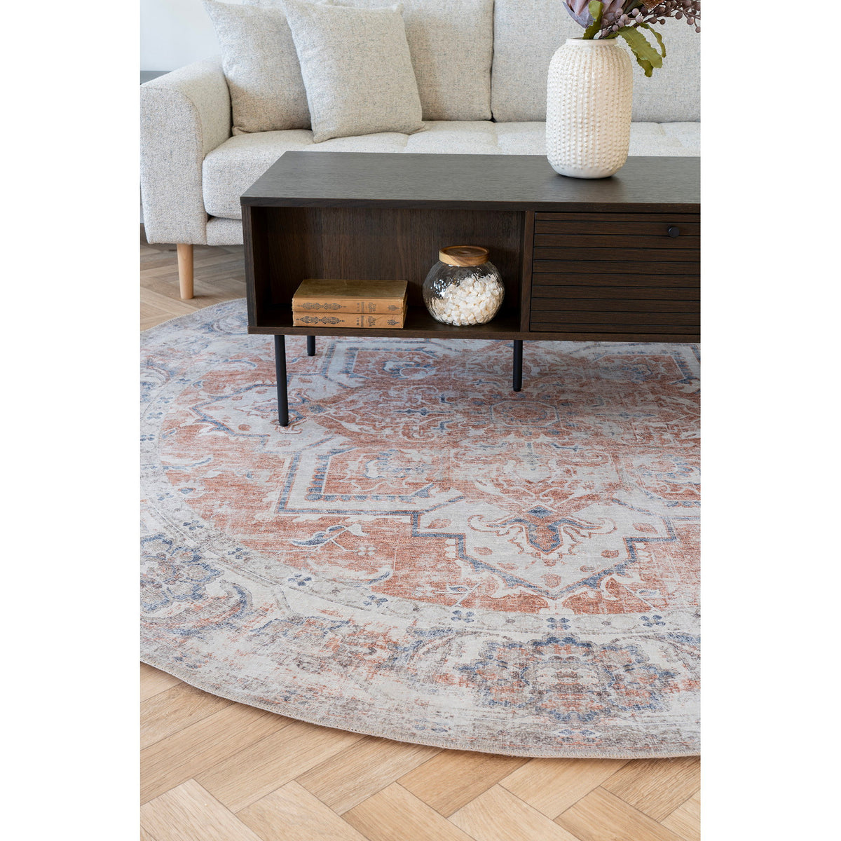 Havana Teppich, Orange/Blau, Rund