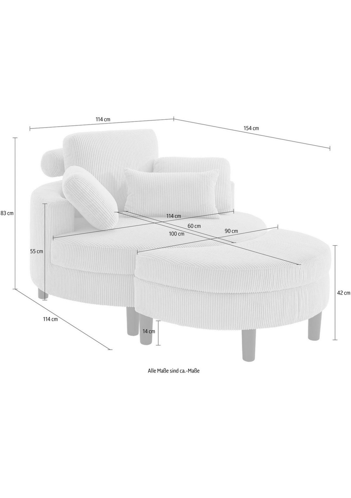 Loveseat / Relaxliege in Struktur Webstoff Hellgrau - POLSTEROASE