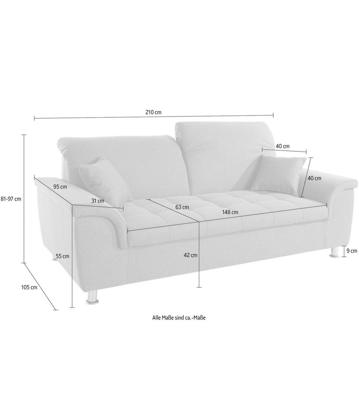 2,5 Sitzer / Sofa mit Kopfstützenverstellung in Webstoff Grün - POLSTEROASE