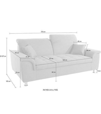 2,5 Sitzer / Sofa mit Kopfstützenverstellung in Webstoff Grün - POLSTEROASE