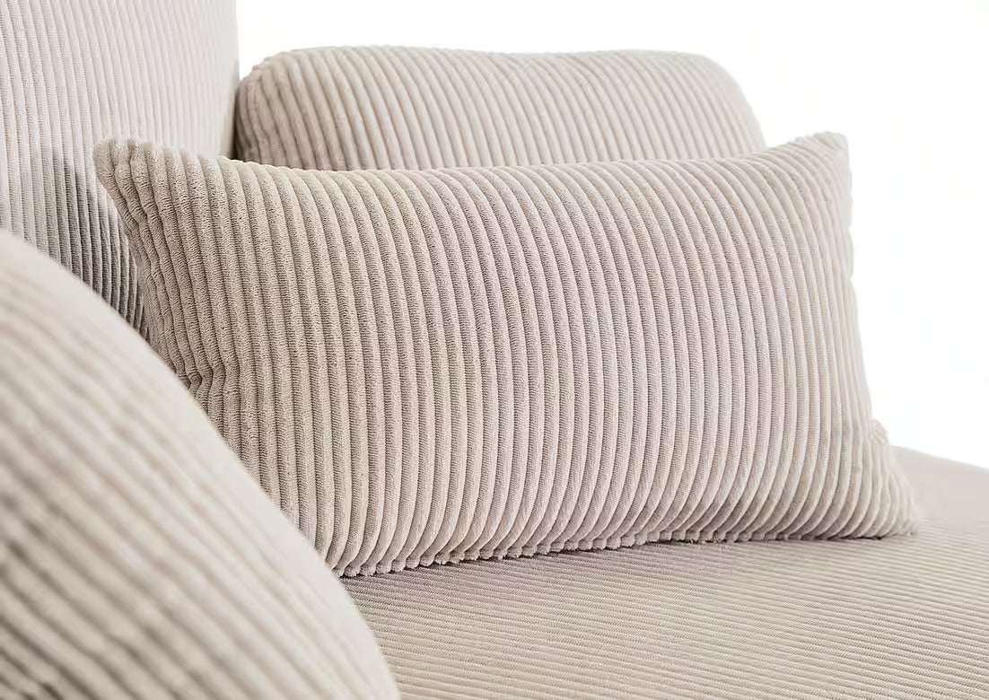 Loveseat / Sessel in Cord Creme / Beige mit Stauraumhocker