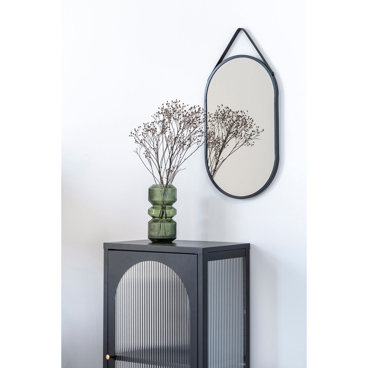 Trapani Spiegel – Stahl & Kunstleder Schwarz, 35 × 60 cm