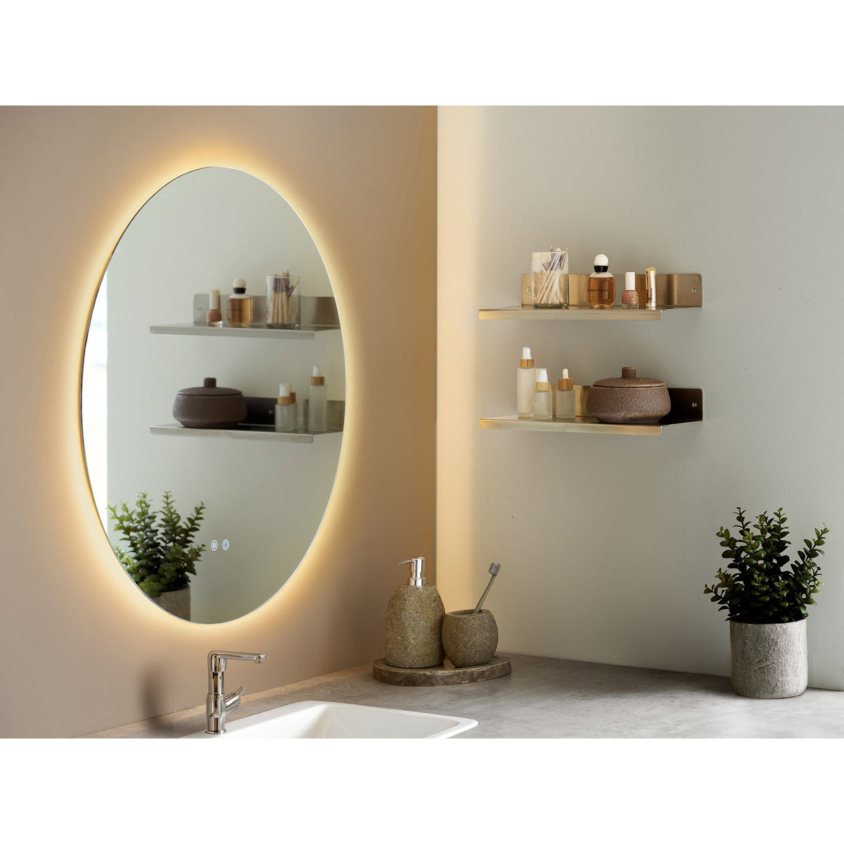 Kiama Spiegel mit LED – beschlagfrei und 3 Lichtstufen, Ø 80 cm
