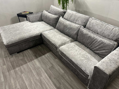 Ecksofa L-Form in Samt Silber Kroko-Optik