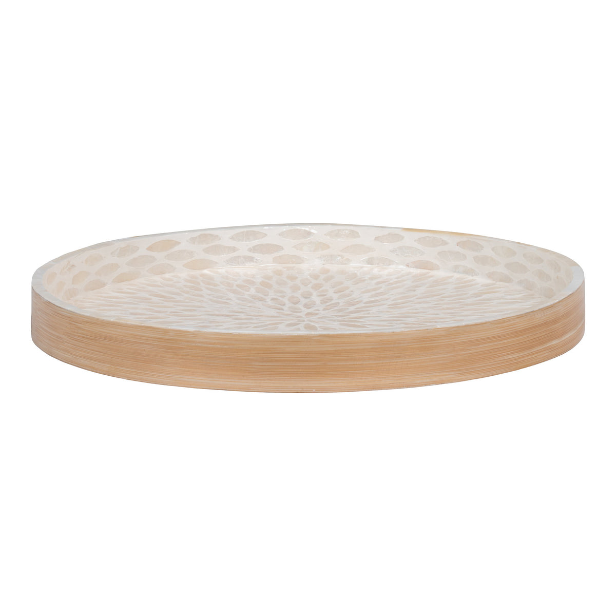 PolsterOase Möbel – Tablett aus Bambus und Capiz, Beige, 40 × 40 cm