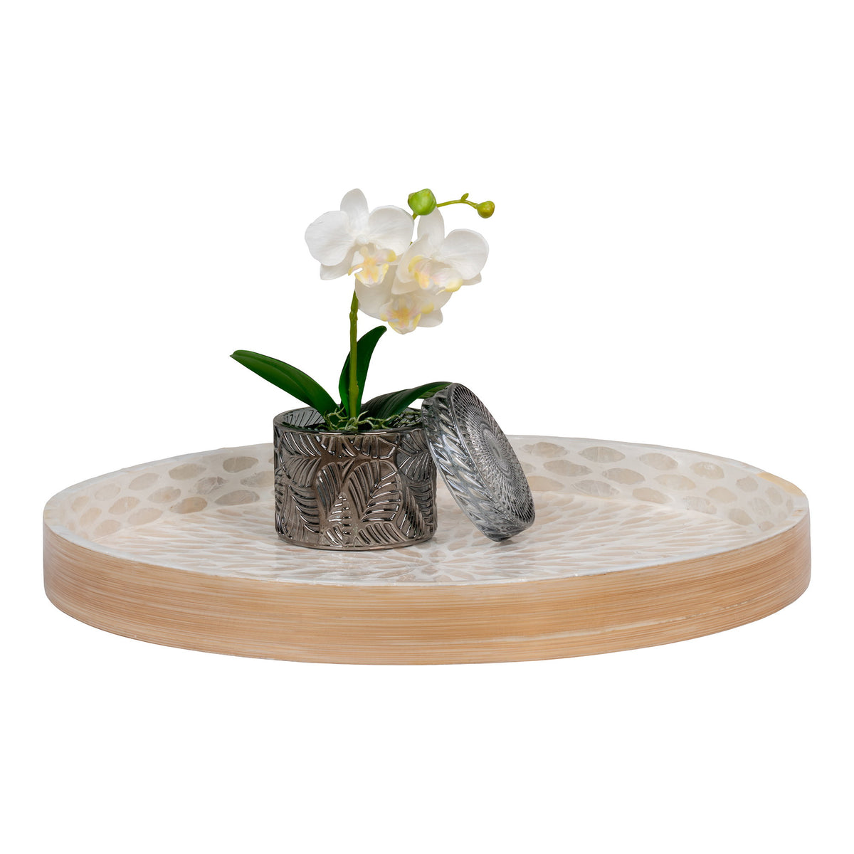 PolsterOase Möbel – Tablett aus Bambus und Capiz, Beige, 40 × 40 cm – Ansicht 2