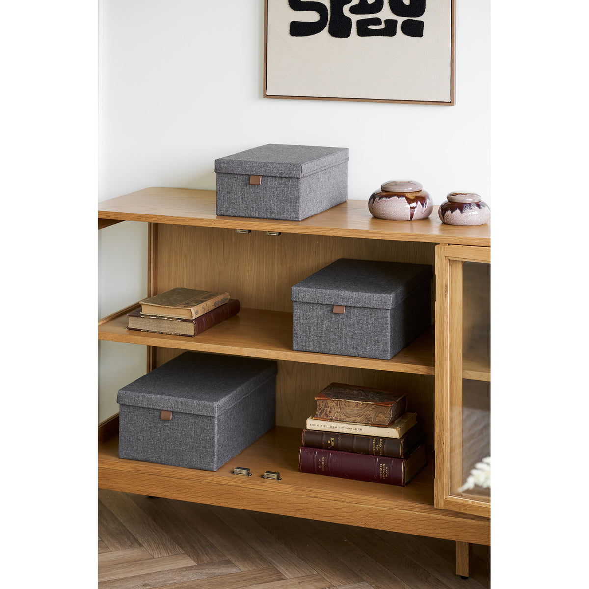 PolsterOase Möbel – Noto Aufbewahrungsboxen, 3er, Set, Dunkelgrau – Ansicht 6