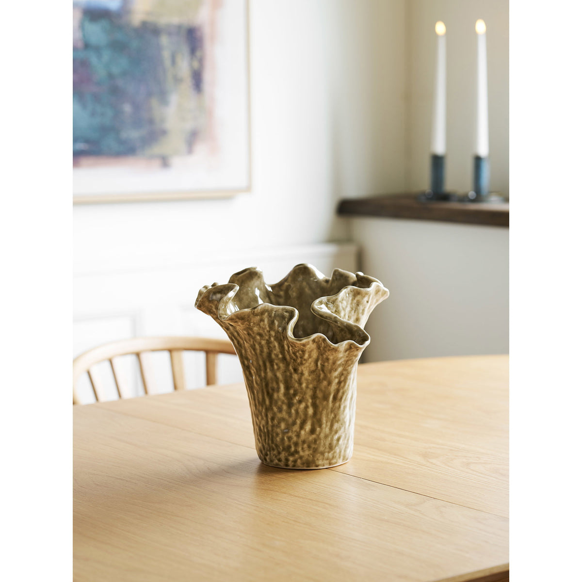 Vase Verona – Keramik, dunkler Sand, Ø 22 × 23,5 cm