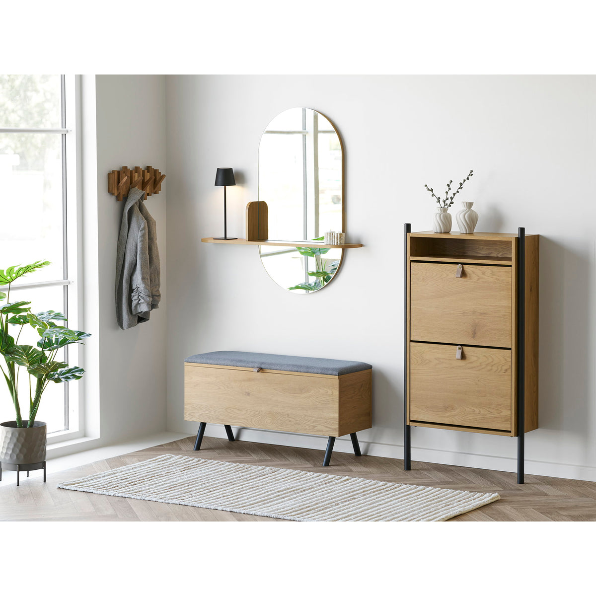 Caltra Garderobe aus Eichenholz, Natur, 3 × 40 × 18 cm