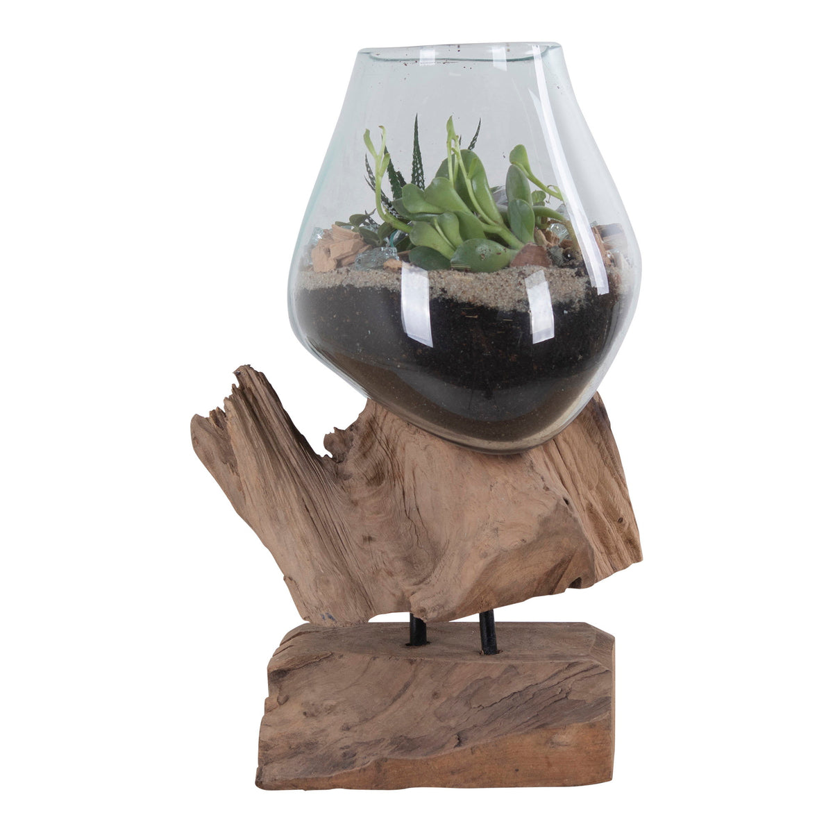 PolsterOase Möbel – San Waterdrop Vase aus Teakholz und Glas, Natur, 25 cm – Ansicht 3