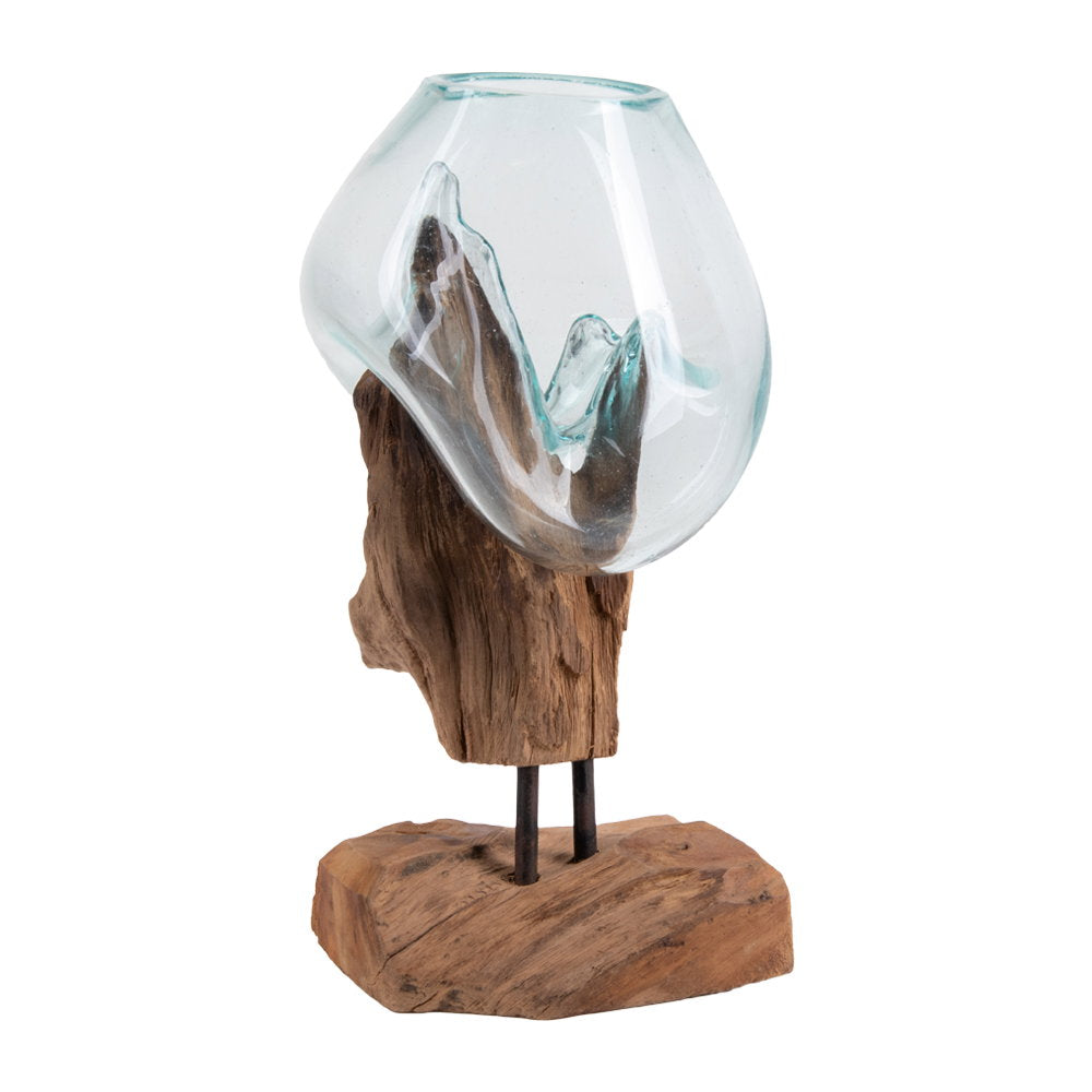 PolsterOase Möbel – San Waterdrop Vase aus Teakholz und Glas, Natur, 25 cm – Ansicht 4