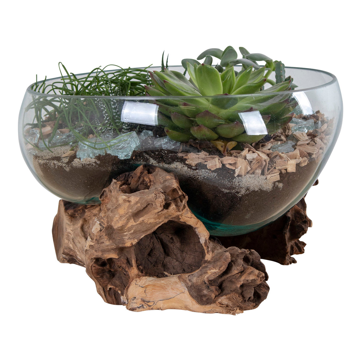 PolsterOase Möbel – San Marino Waterdrop Deko, Objekt aus Teakholz, Glas und Stahl, Natur – Ansicht 2