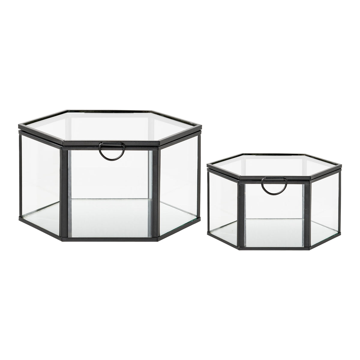 PolsterOase Möbel – Torpe Aufbewahrungsboxen aus Glas und Metall, 2er, Set, Klar/Schwarz