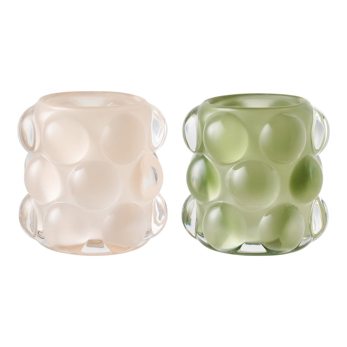 PolsterOase Möbel – Kerzenhalter aus Glas, 2er, Set, Beige/Grün