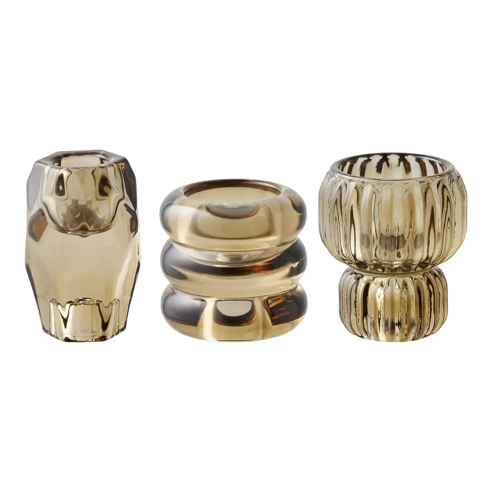 Kerzenhalter 3er Set aus Glas in Rauchbraun – Skandinavische Deko