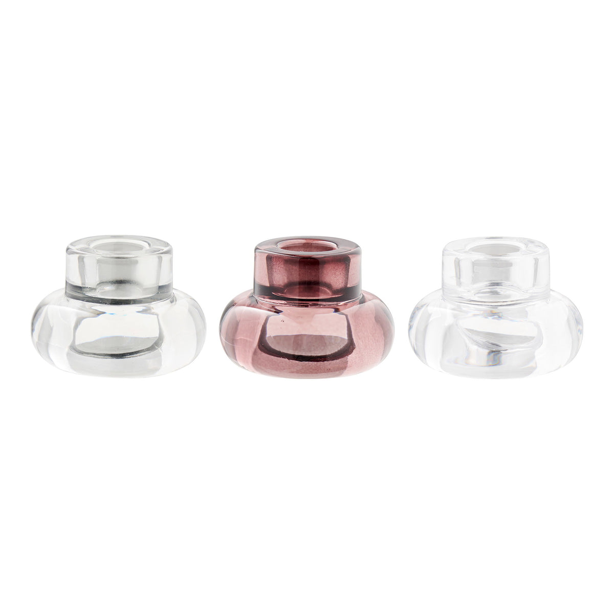 PolsterOase Möbel – Kerzenhalter aus Glas, Klar/Rauchgrau/Kastanienrot, 3er, Set – Ansicht 2