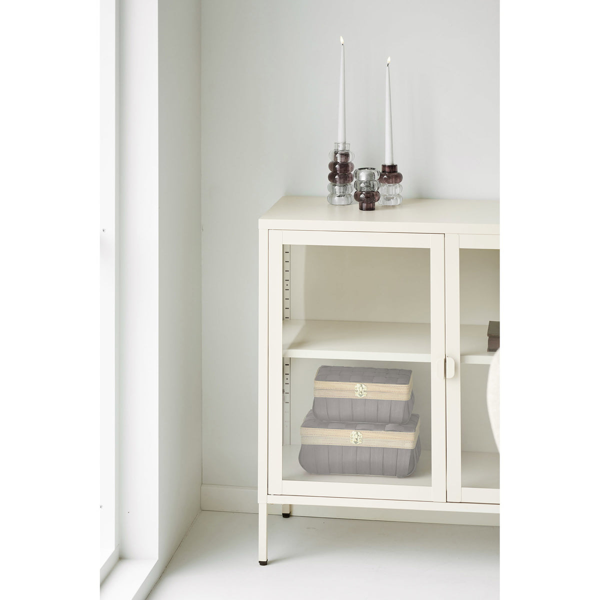 PolsterOase Möbel – Kerzenhalter aus Glas, Klar/Rauchgrau/Kastanienrot, 3er, Set – Ansicht 9