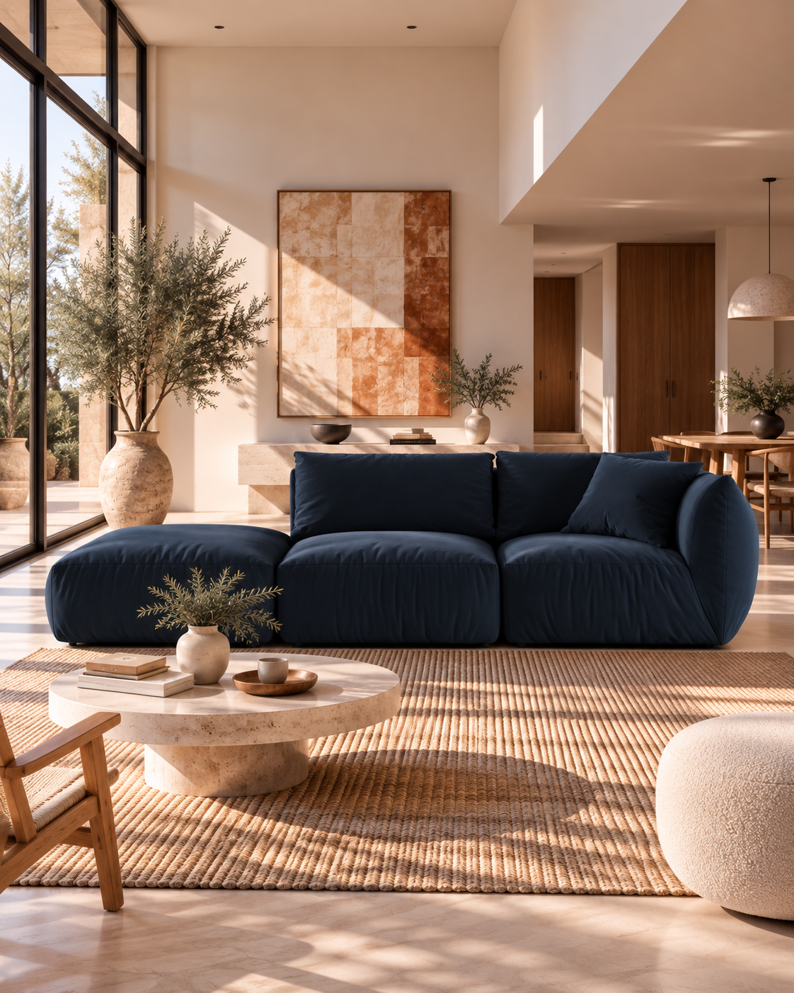 BONO Modulsofa mit Récamiere aus Samt (3-Sitzer), 295 cm