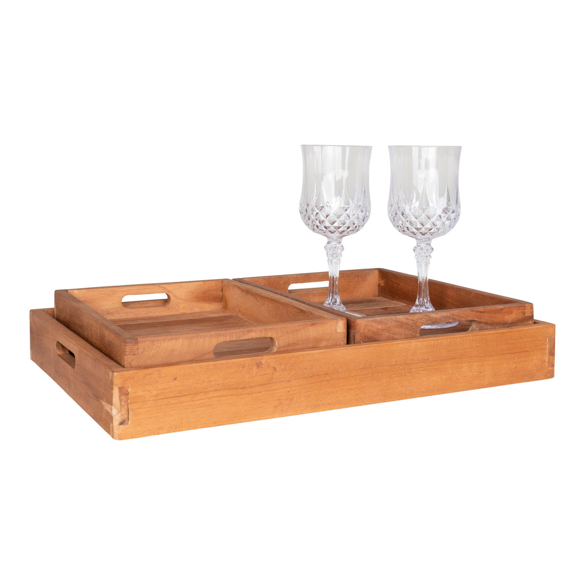 PolsterOase Möbel – Faro Tabletts aus Teakholz, 3er, Set