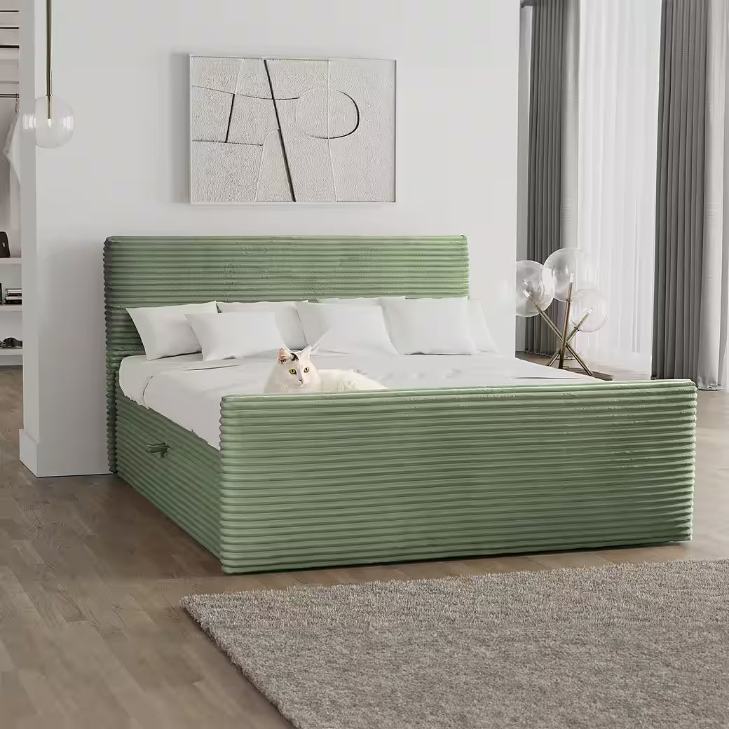 Boxspringbett Trento 120x200 cm mit Bettkasten, Topper und Bonellmatratze in Breitcord