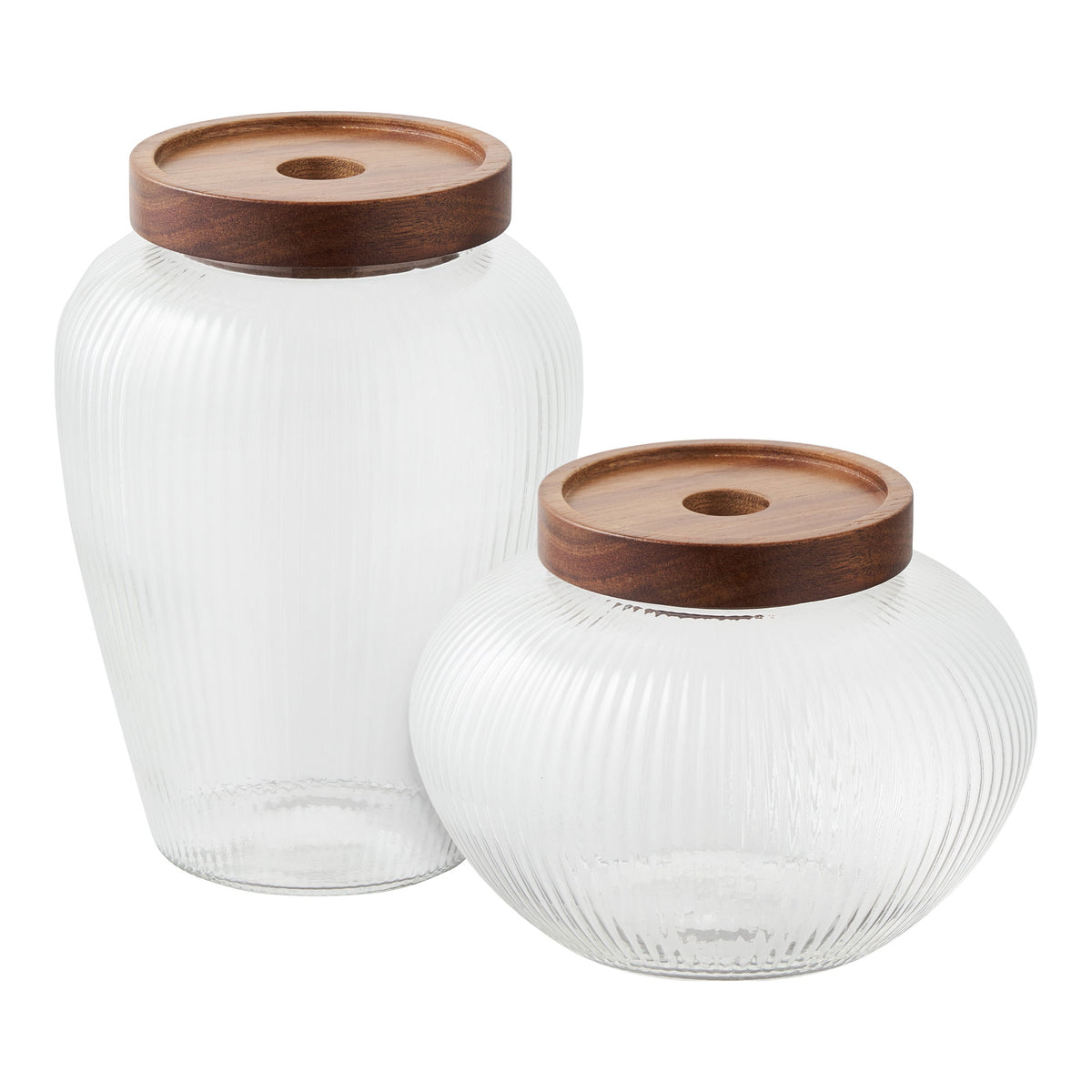 PolsterOase Möbel – Maya Vorratsgläser aus Glas und Akazienholz, 2er, Set