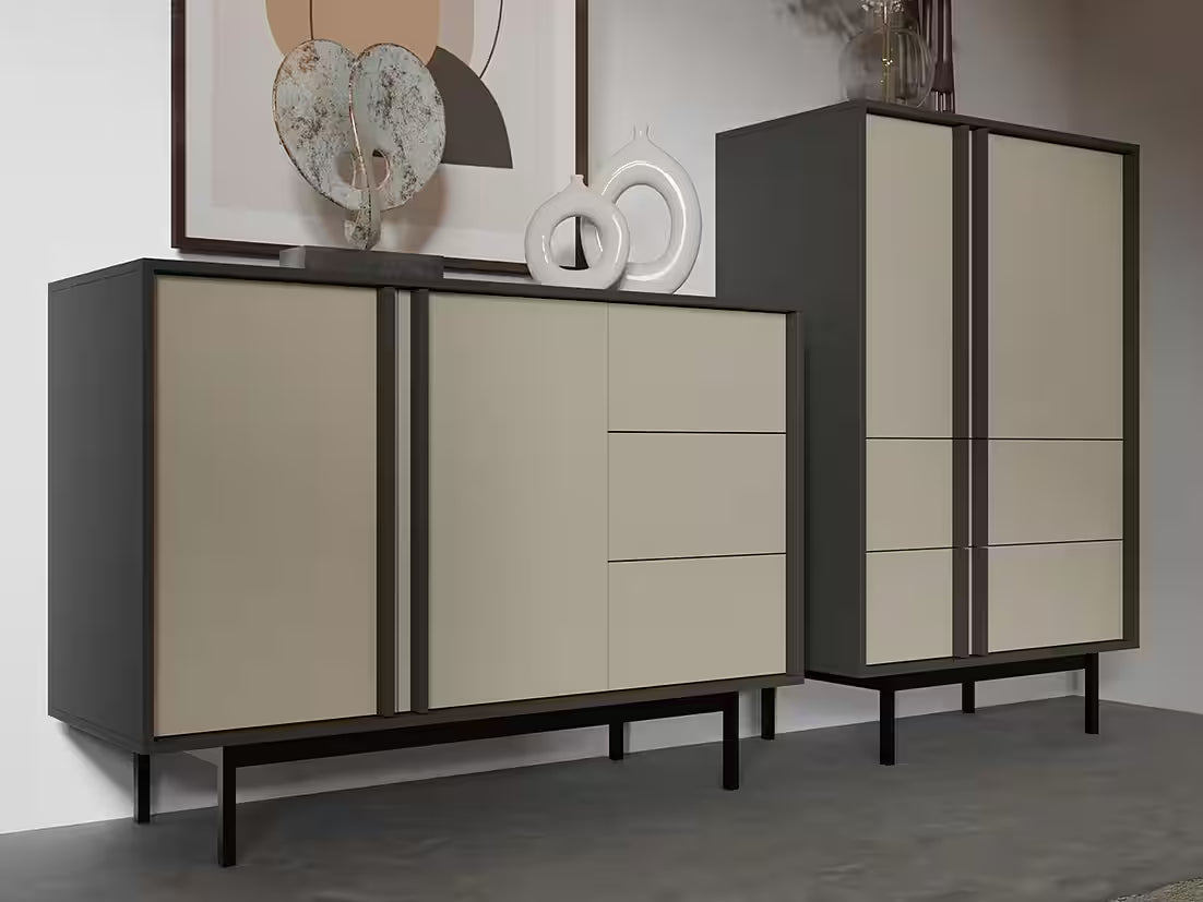 Alva 93 cm – Moderne Kommode mit 3 Schubladen & Metallfüßen (Beige)